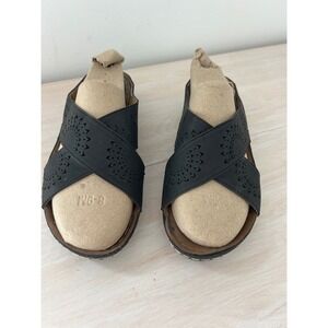 Soft Comfort Womens Black Laser Cut Cross Strap Memory Foam Slide Sandals Size 9